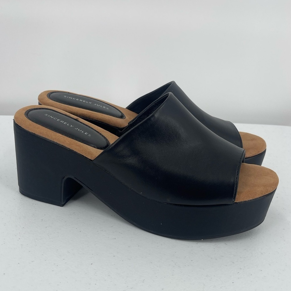 Sincerely Jules Shake vegan leather black chunky platform heel sandal slide
